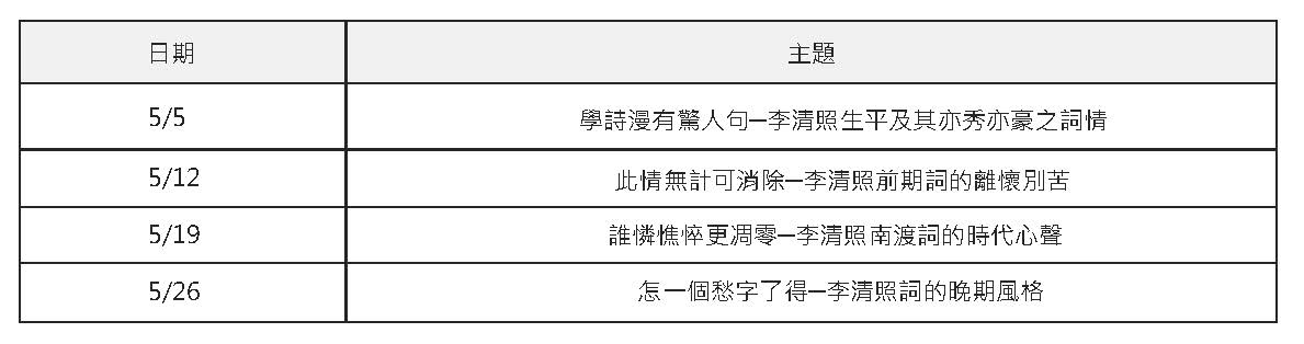 細讀李清照詞課程大綱